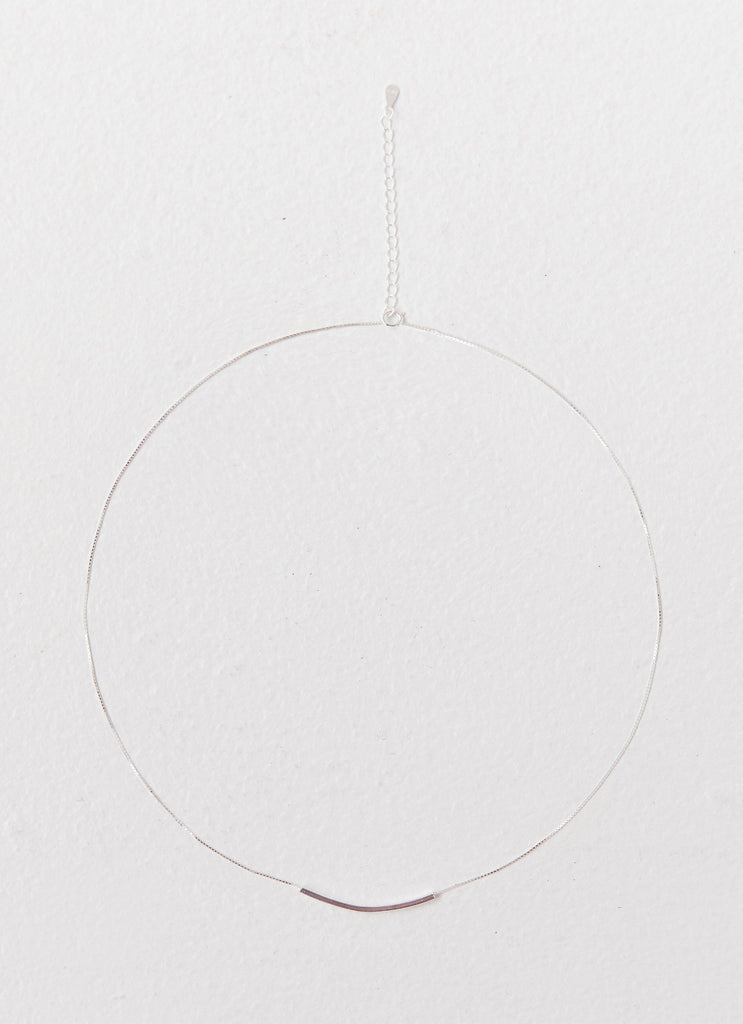 Womens Simplicity Chain Necklace in the colour Silver in front of a light grey background