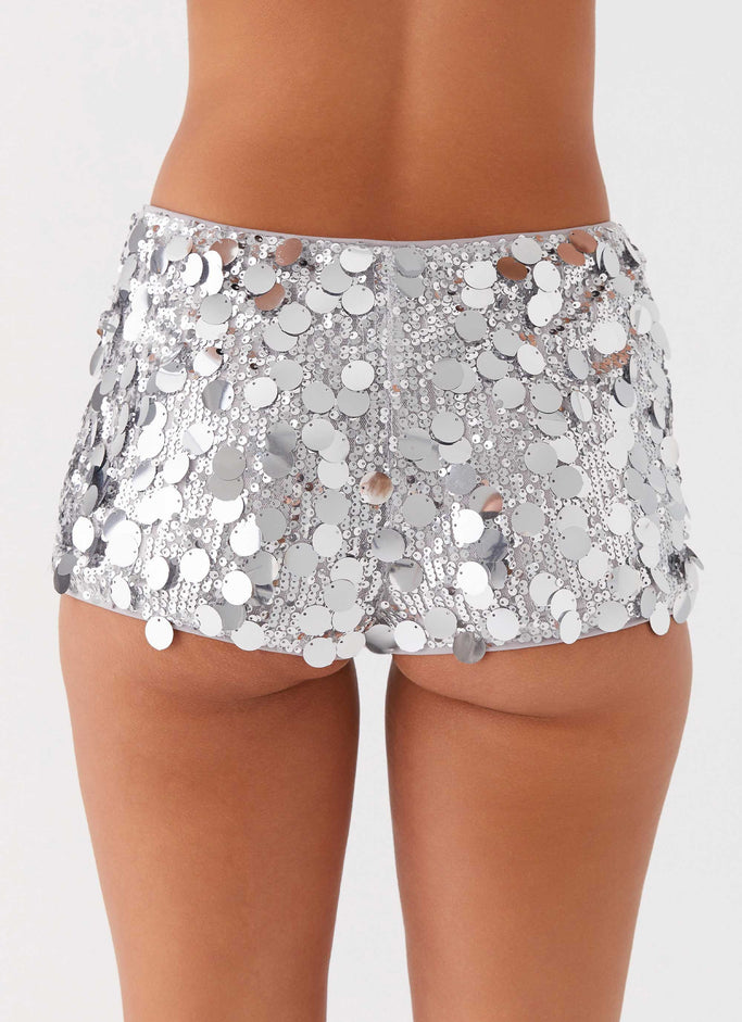 Try Me Sequin Mini Shorts - Silver