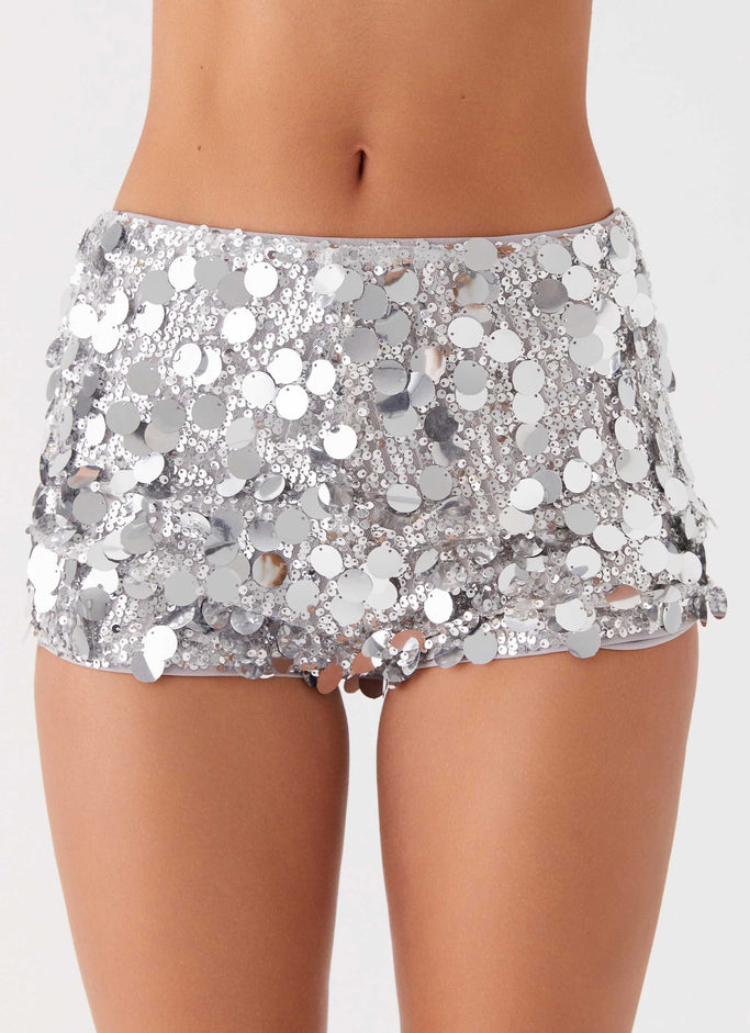 Try Me Sequin Mini Shorts - Silver