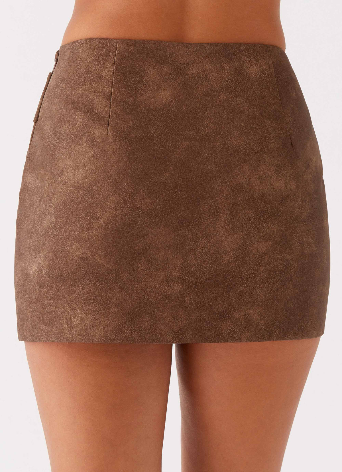 Womens West District PU Mini Skirt in the colour Brown in front of a light grey background