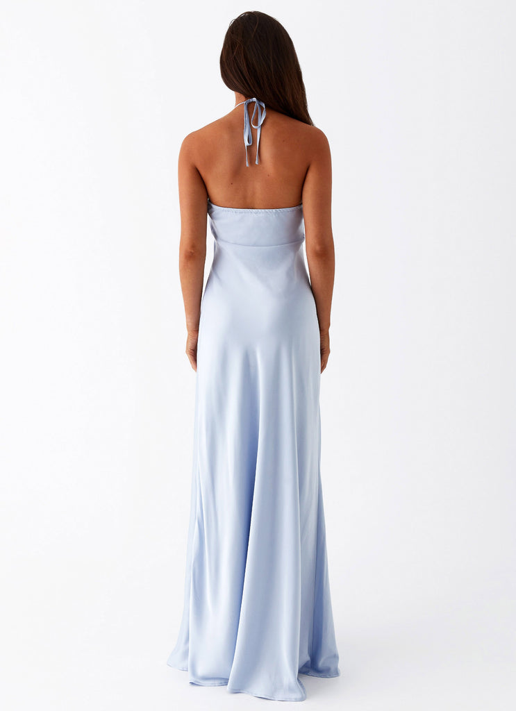 Womens Noir Symphony Maxi Dress in the colour Ice Blue in front of a light grey background