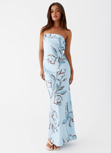 Womens Summer Lover Maxi Dress in the colour Blue Floral in front of a light grey background