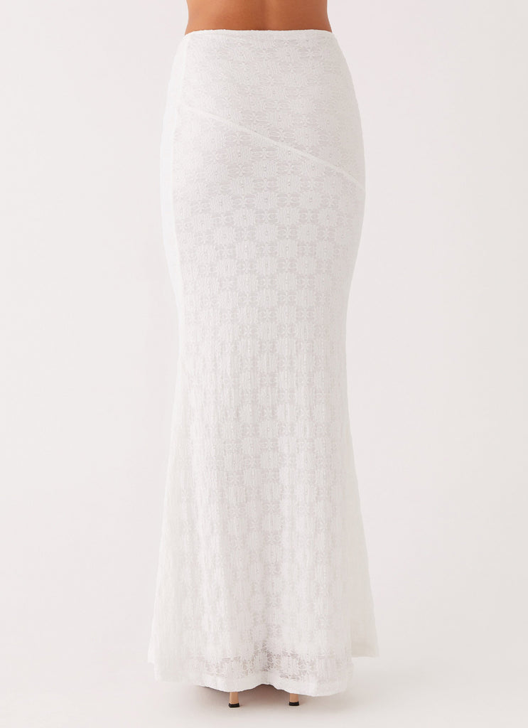 Womens Issey Maxi Skirt in the colour White in front of a light grey background