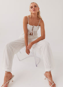 Womens Karley Knit Pants in the colour White in front of a light grey background