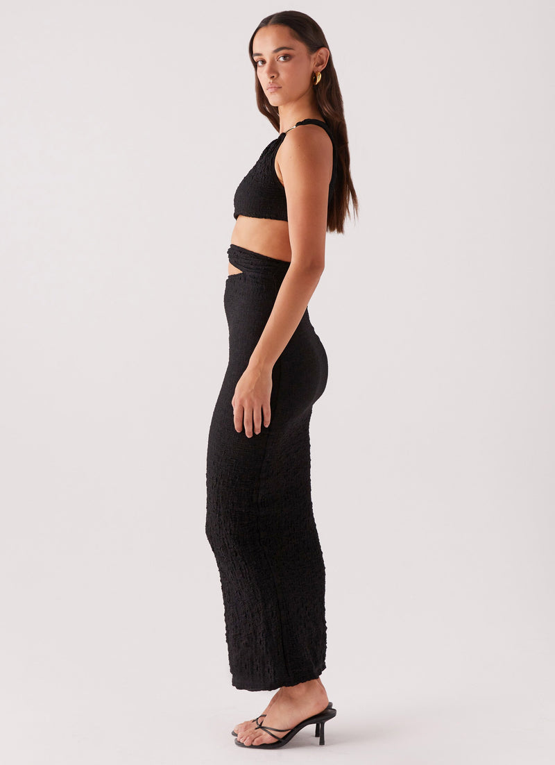 Womens Into Pieces Mesh Maxi Dress in the colour Black in front of a light grey background