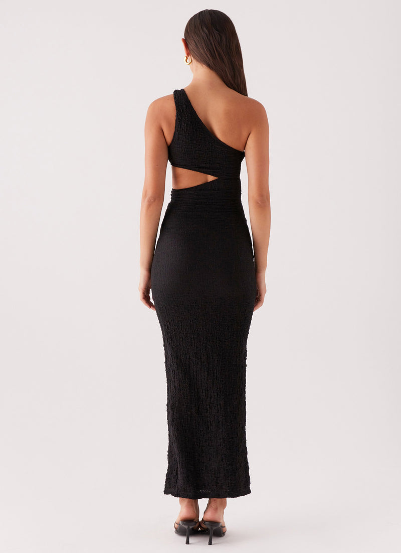 Womens Into Pieces Mesh Maxi Dress in the colour Black in front of a light grey background