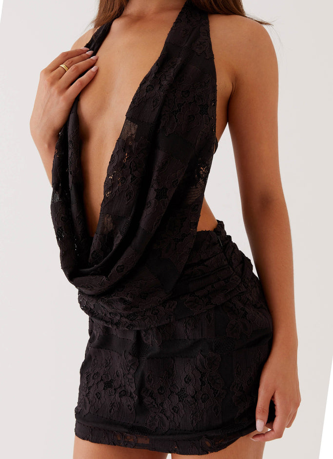 Elysia Lace Mini Dress - Black