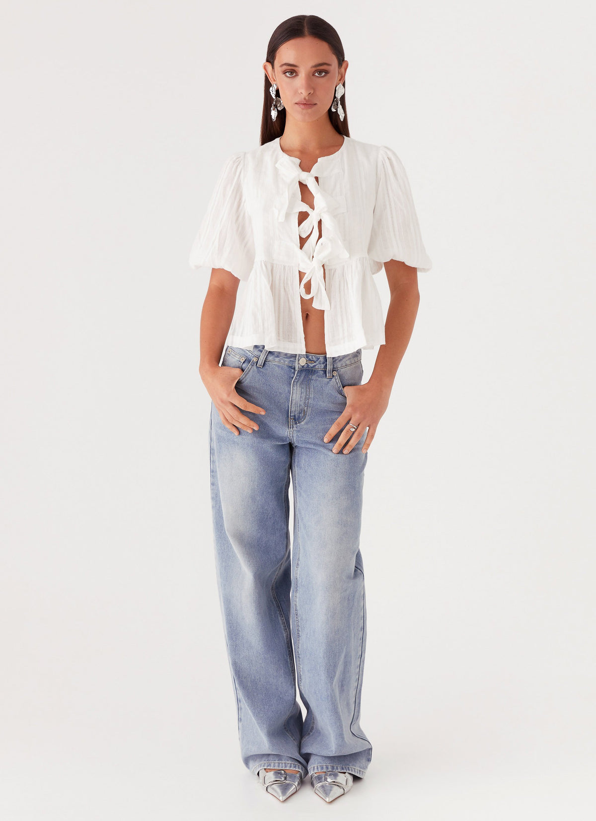 Womens Western Wind Tie Top in the colour White in front of a light grey background