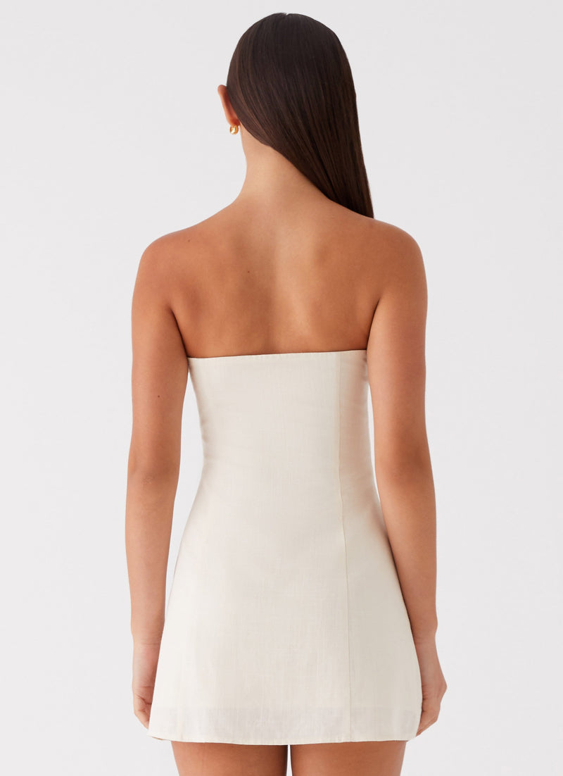 Womens Do It That Way Linen Mini Dress in the colour Ivory in front of a light grey background