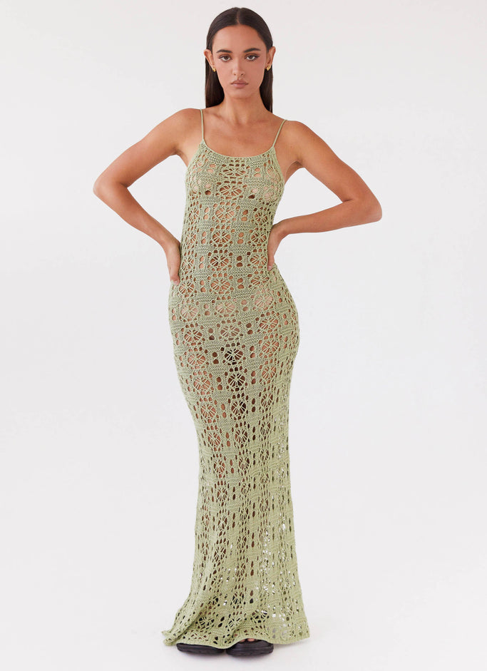 Luxora Crochet Maxi Cami Dress - Light Olive