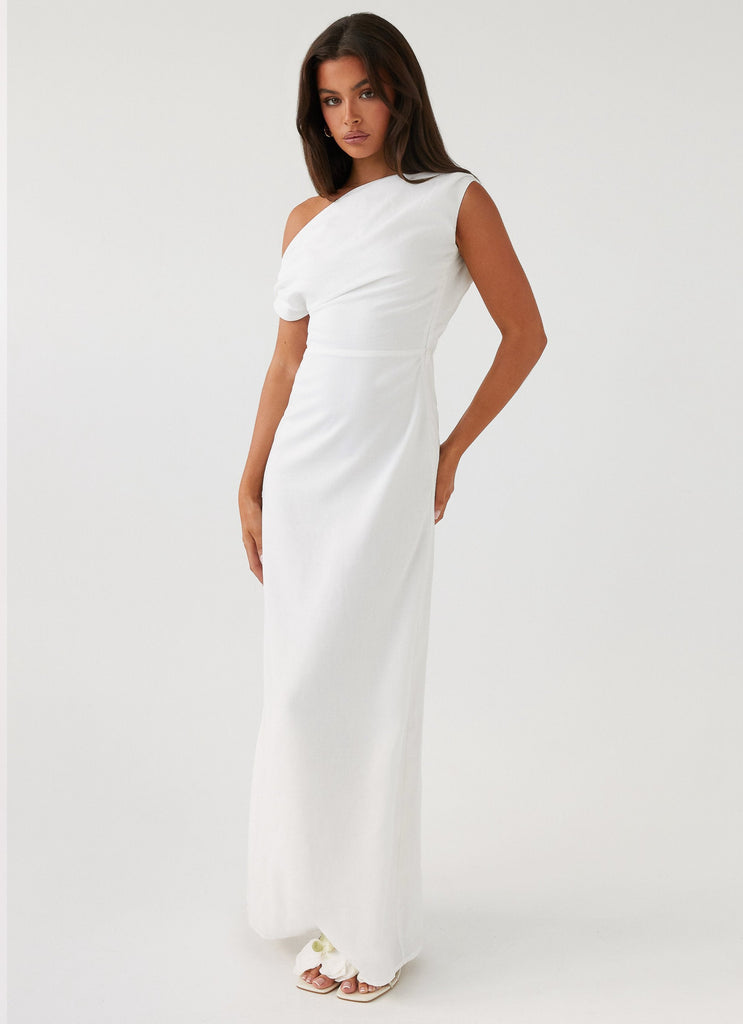 Womens Lady Love Linen Maxi Dress in the colour White in front of a light grey background