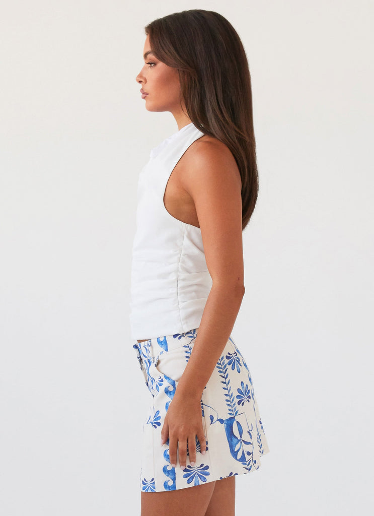 Womens Marissa Linen Mini Skirt in the colour Floral Wave in front of a light grey background