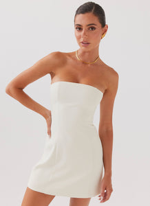 Womens Ayanna Strapless Mini Dress in the colour Ivory in front of a light grey background