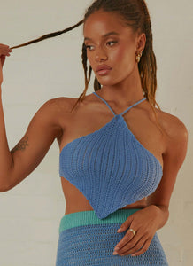 Summer Crush Crochet Halter Top - Azure - Peppermayo