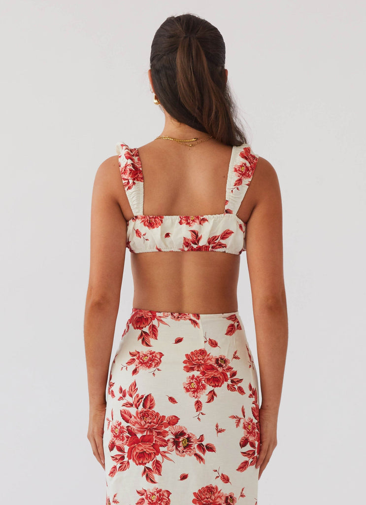 Womens Valencia Villa Bralet Top in the colour Rosa Floria in front of a light grey background