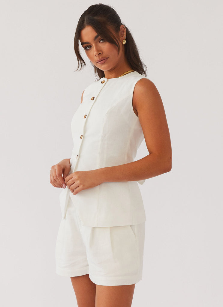 Womens Born For Bordeaux Linen Shorts in the colour White in front of a light grey background