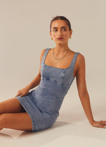Alessia Denim Mini Dress - Blue Denim - Peppermayo