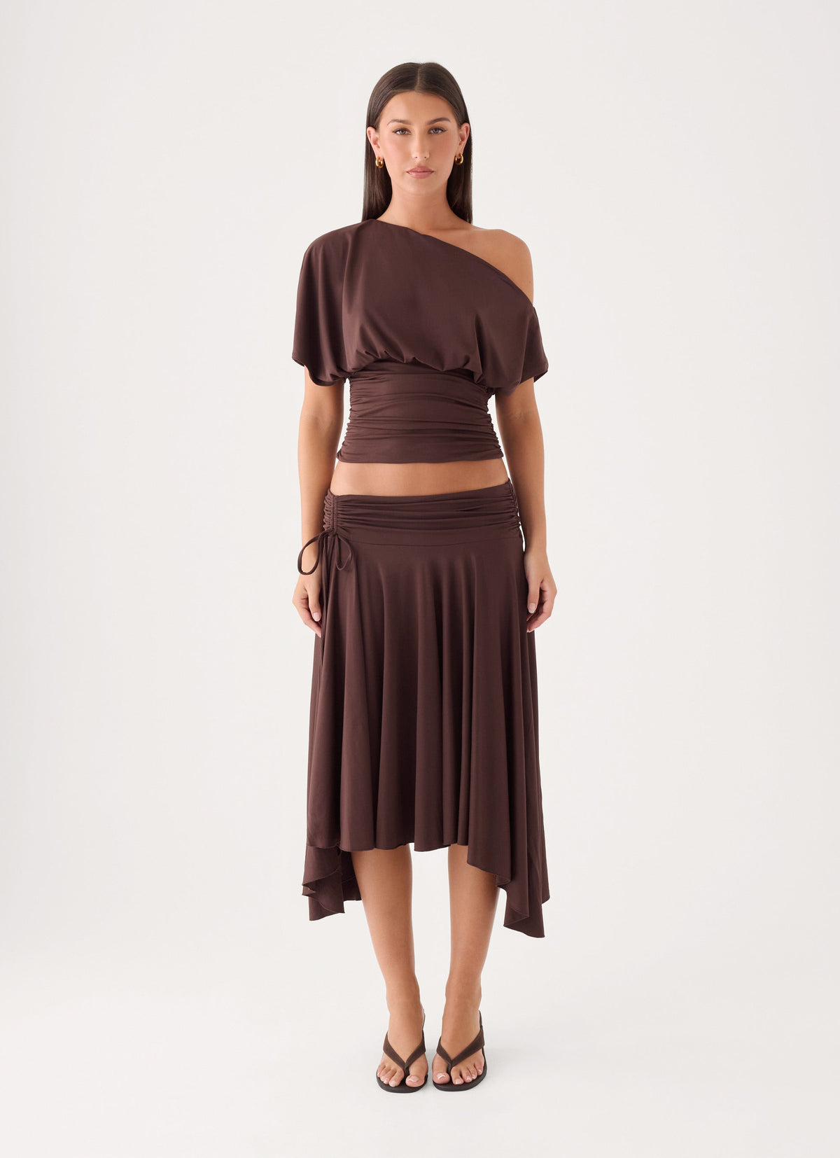 Perrie Asymmetrical Midi Skirt - Chocolate