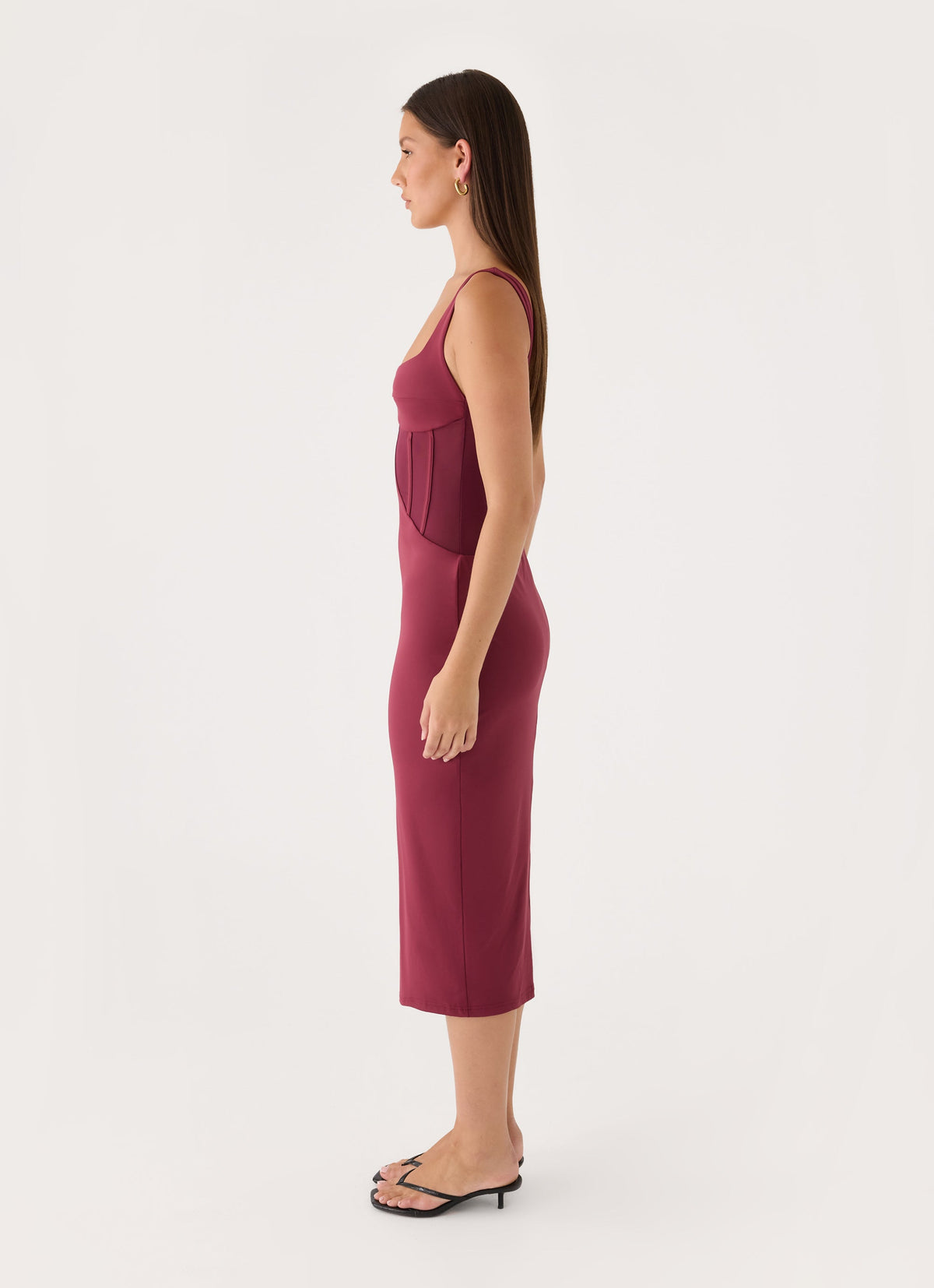 Plaise Corset Long Midi Dress - Burgundy
