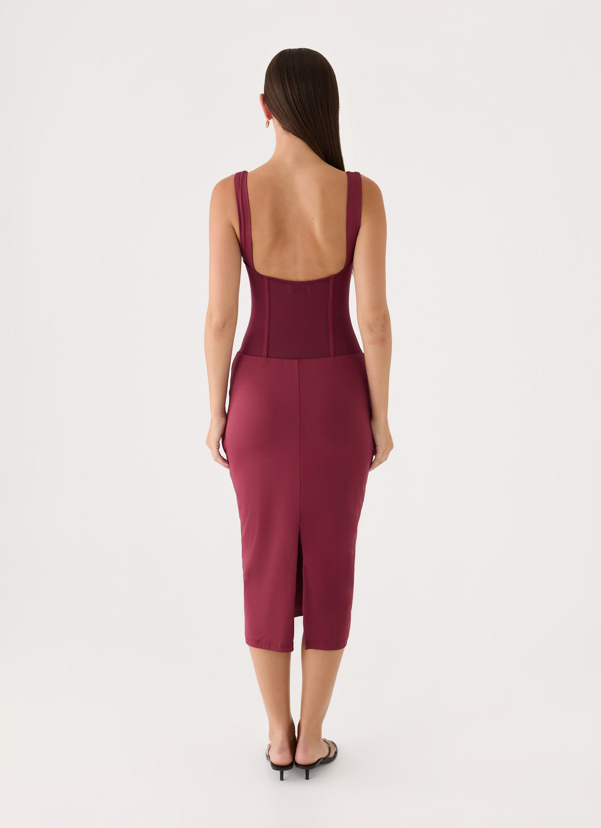 Plaise Corset Long Midi Dress - Burgundy