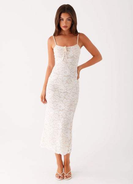 Postcards Lace Midi Dress - Ivory Peppermayo UK Postcards Lace Midi Dress - Ivory Peppermayo UK
