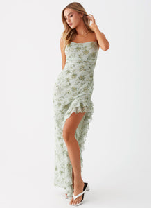 Womens Princessa Maxi Dress in the colour Sage Floral in front of a light grey background