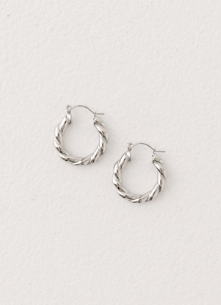 Womens Priscilla Earrings in the colour Silver in front of a light grey background