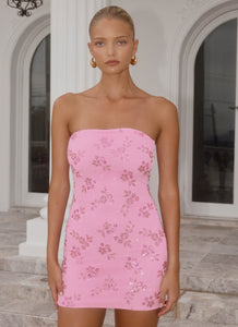 Push Back Beaded Sequin Mini Dress - Pink