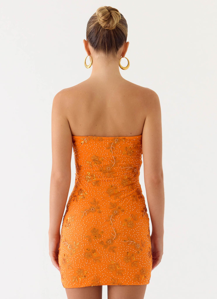 Push Back Beaded Sequin Mini Dress - Orange