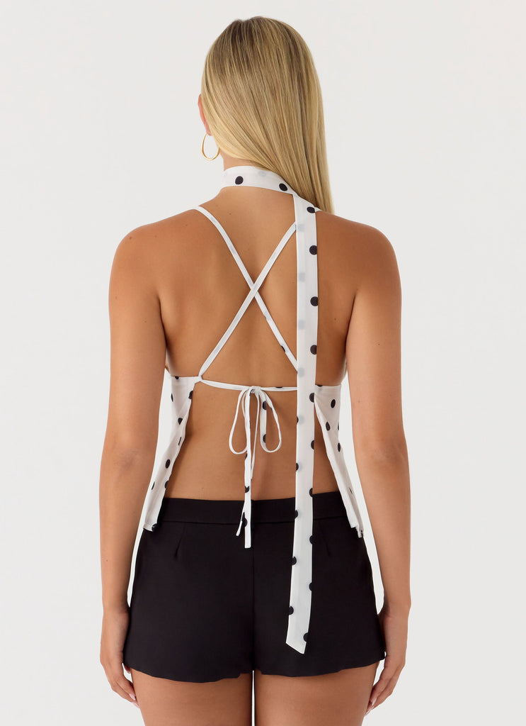 Quiero Backless Top - White Polka Dot