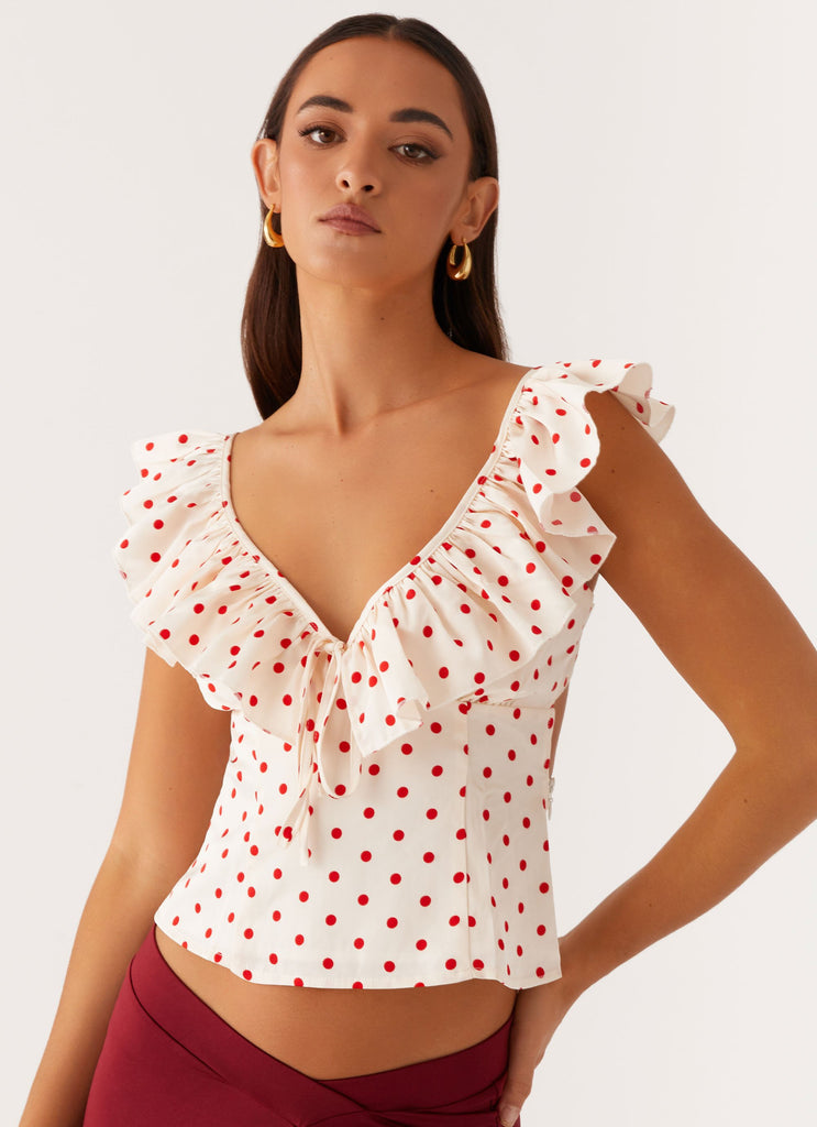 Regan Ruffle Top - Red Polka Dot