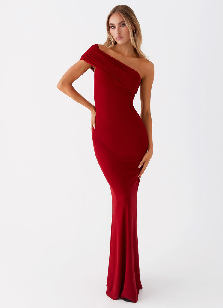 Womens Reine Maxi Dress in the colour Red in front of a light grey background