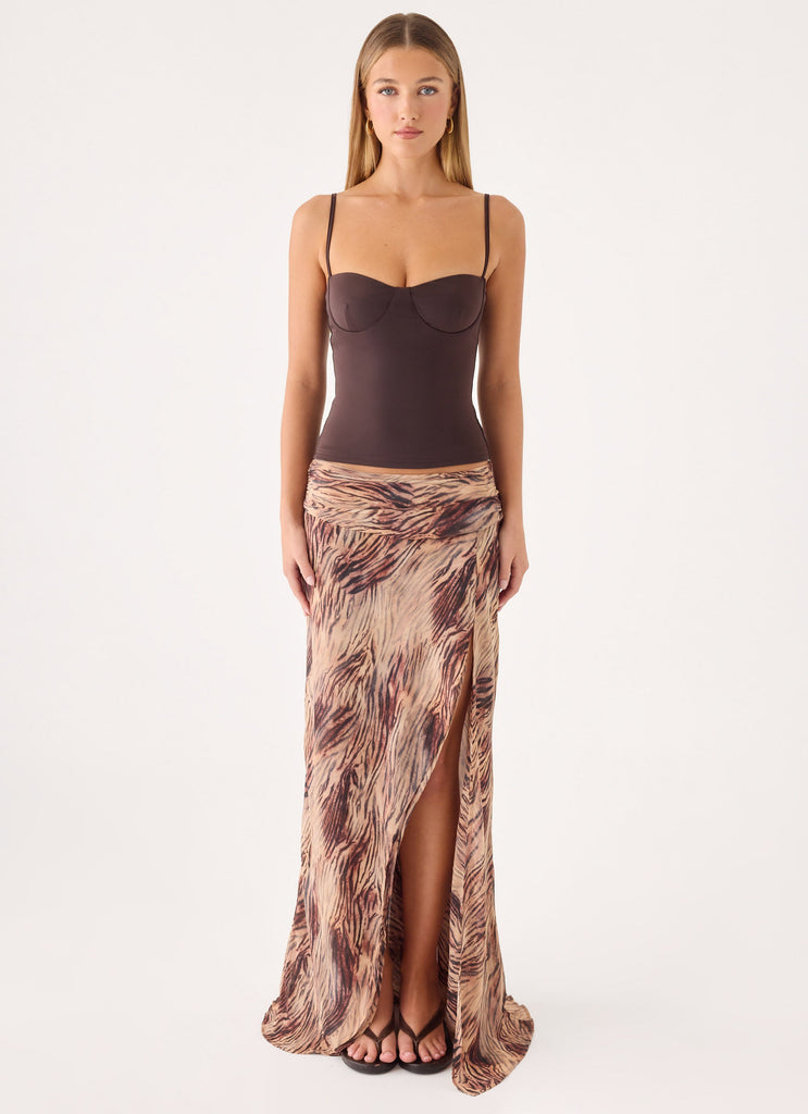 Renia Asymmetric Maxi Skirt - Golden Tiger