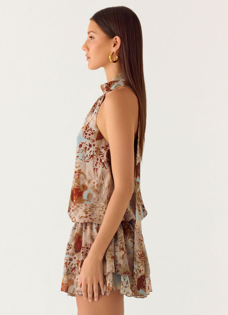 Rhodanthe Drop Waist Mini Dress - Desert Blur