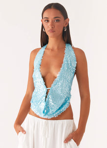 Rio Dreams Cowl Neck Halter Top - Turqoise