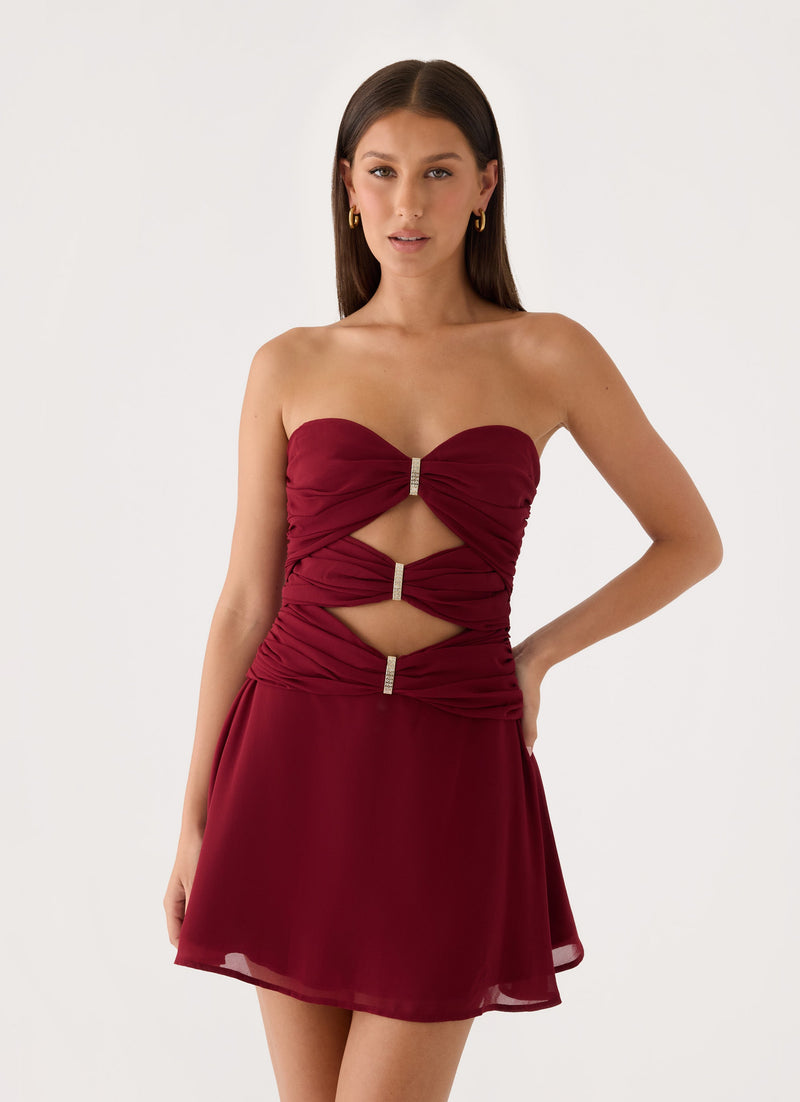 Rossie Strapless Mini Dress - Burgundy