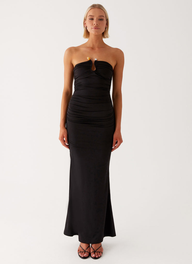 Womens Rudy Maxi Dress in the colour Black in front of a light grey background