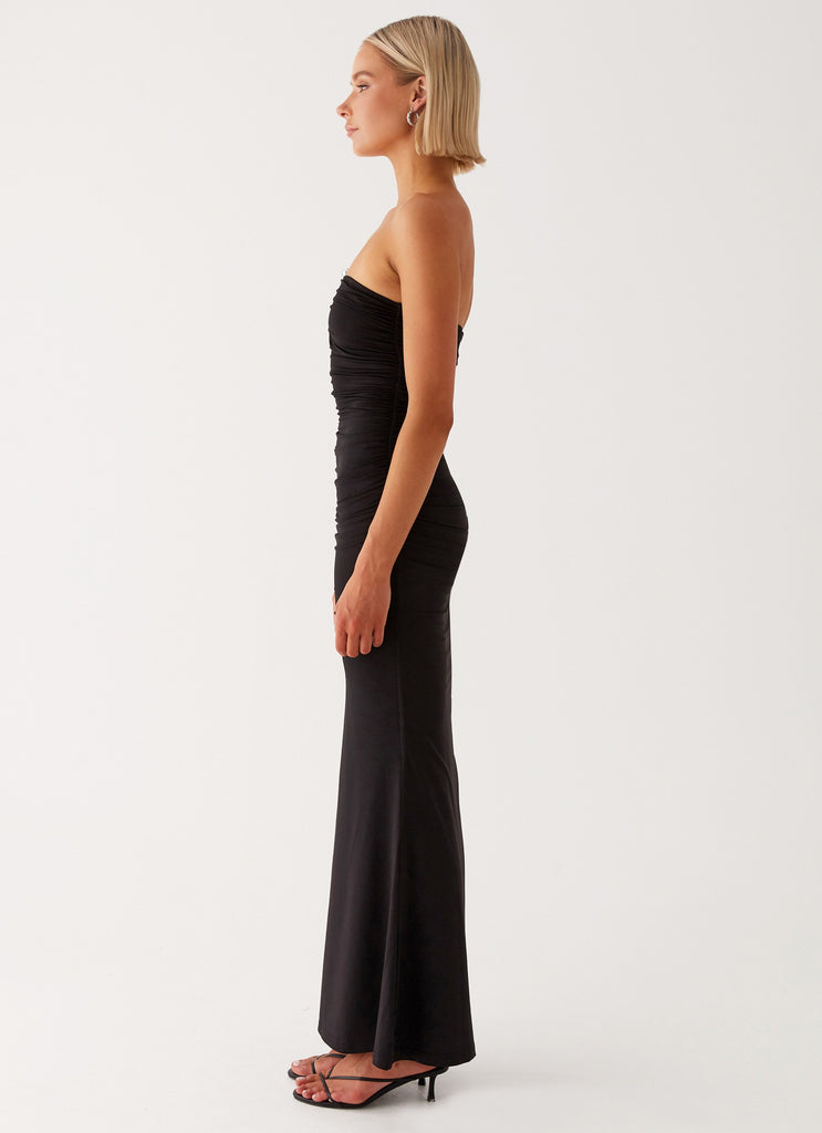 Womens Rudy Maxi Dress in the colour Black in front of a light grey background