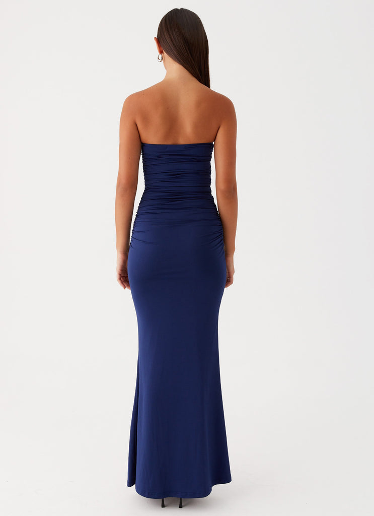 Womens Rudy Maxi Dress in the colour Navy in front of a light grey background