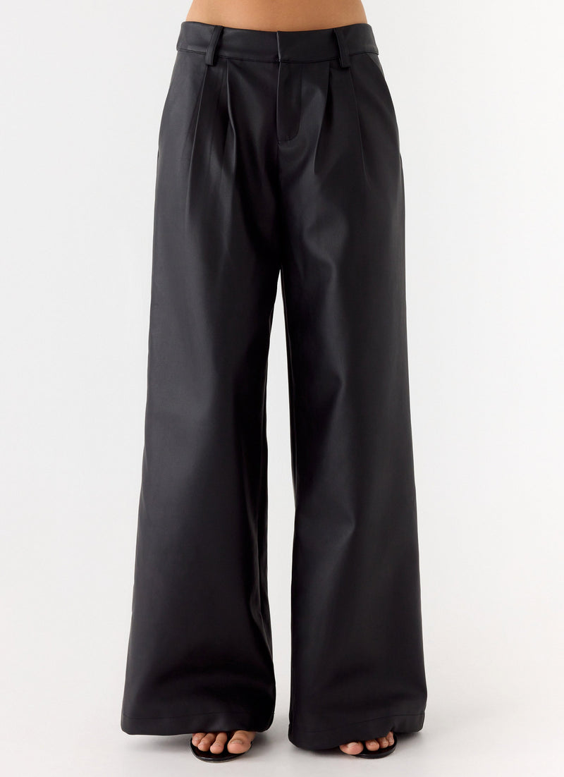 Samuel Low Rise Faux Leather Pants - Black