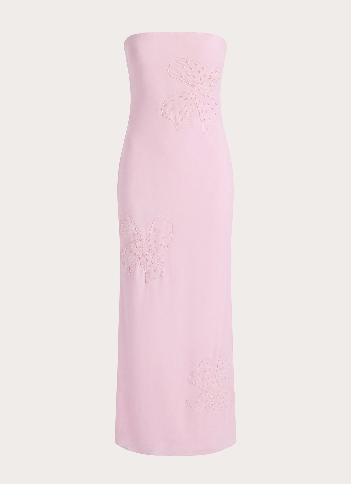 Sassafras Beaded Flower Strapless Maxi Dress - Soft Pink