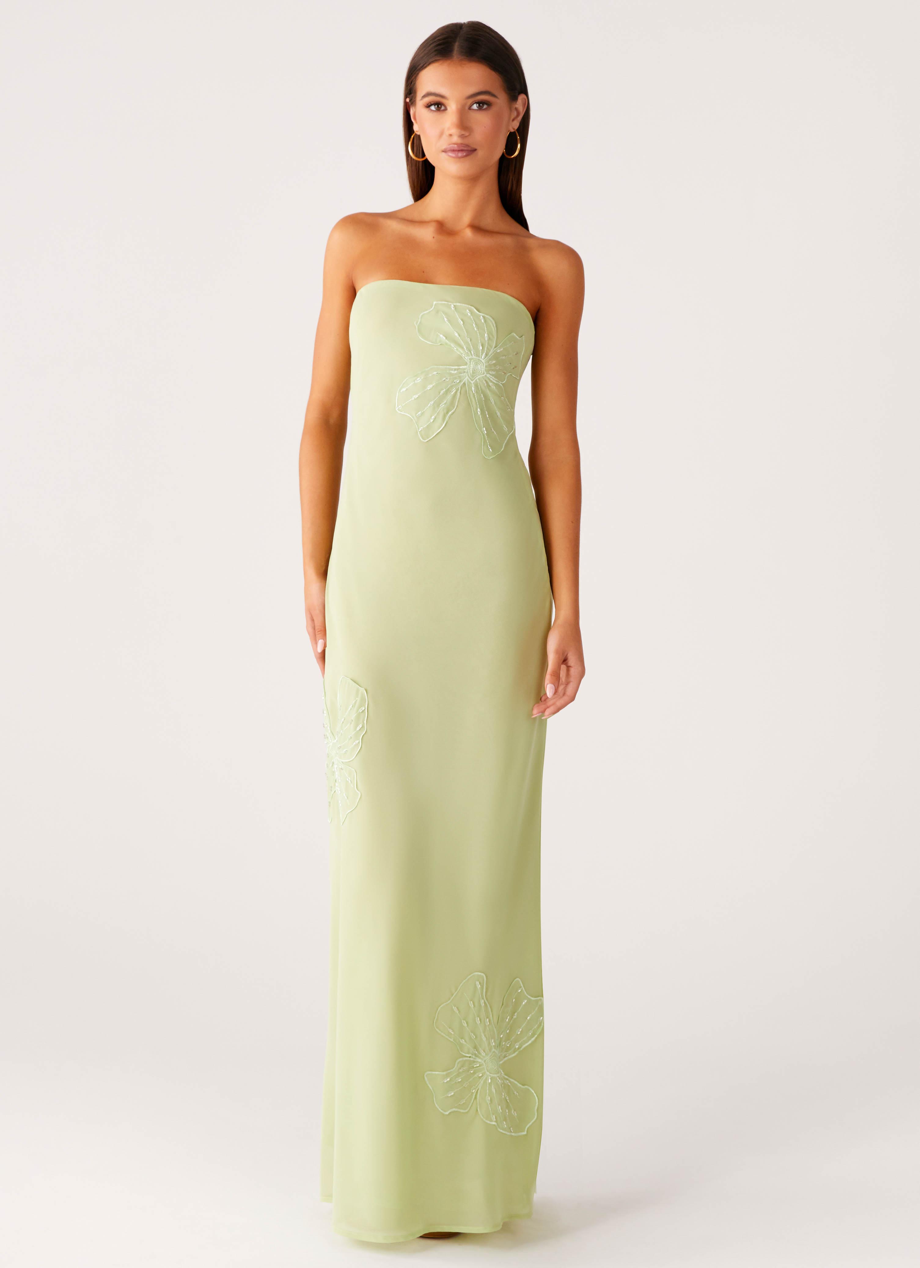 Sassafras Beaded Flower Strapless Maxi Dress