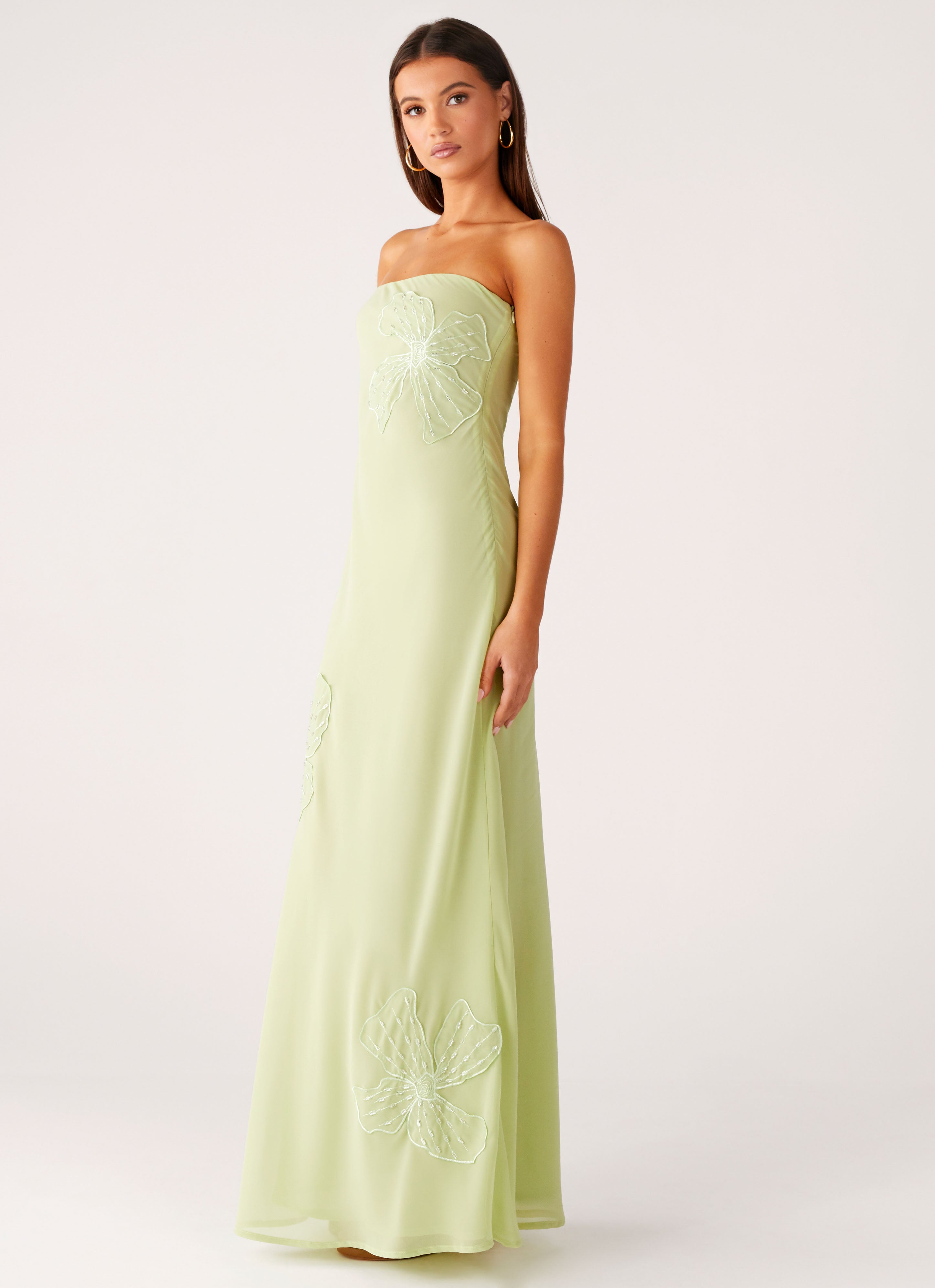 Sassafras Beaded Flower Strapless Maxi Dress