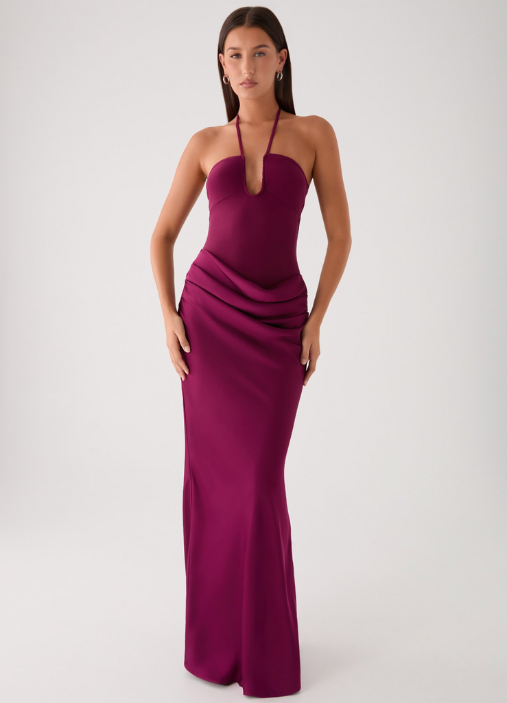 Verner Halter Maxi Dress - Plum