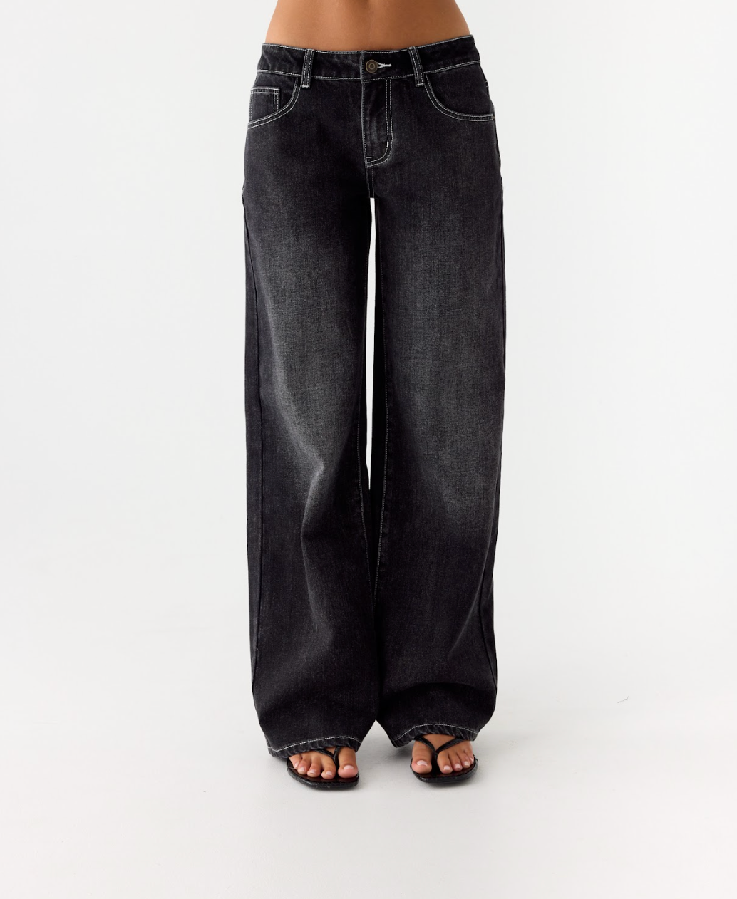 Nathan Super Low Rise Denim Jeans - Washed Black
