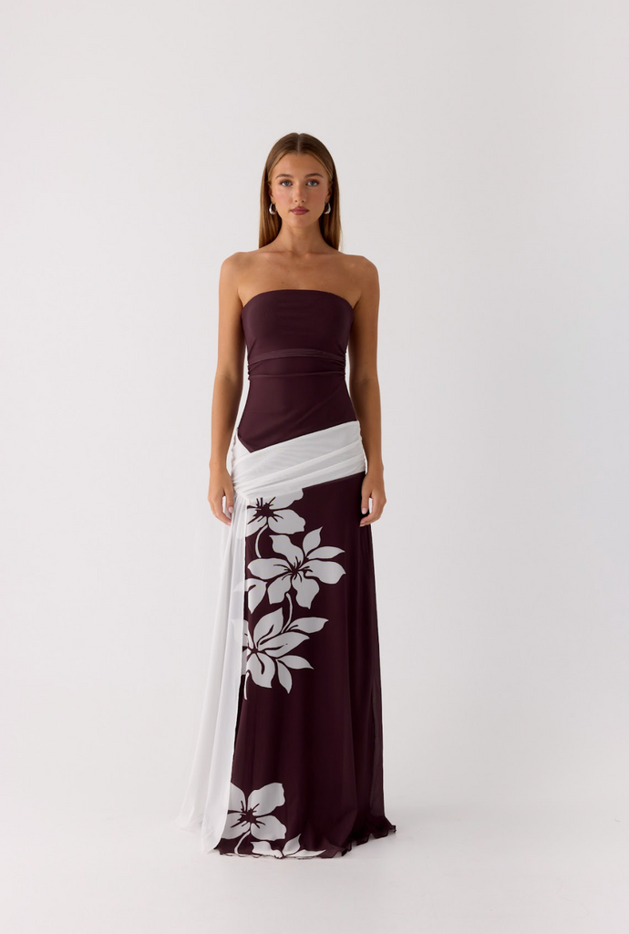 Palomar Strapless Maxi Dress - Chocolate Tropic Floral