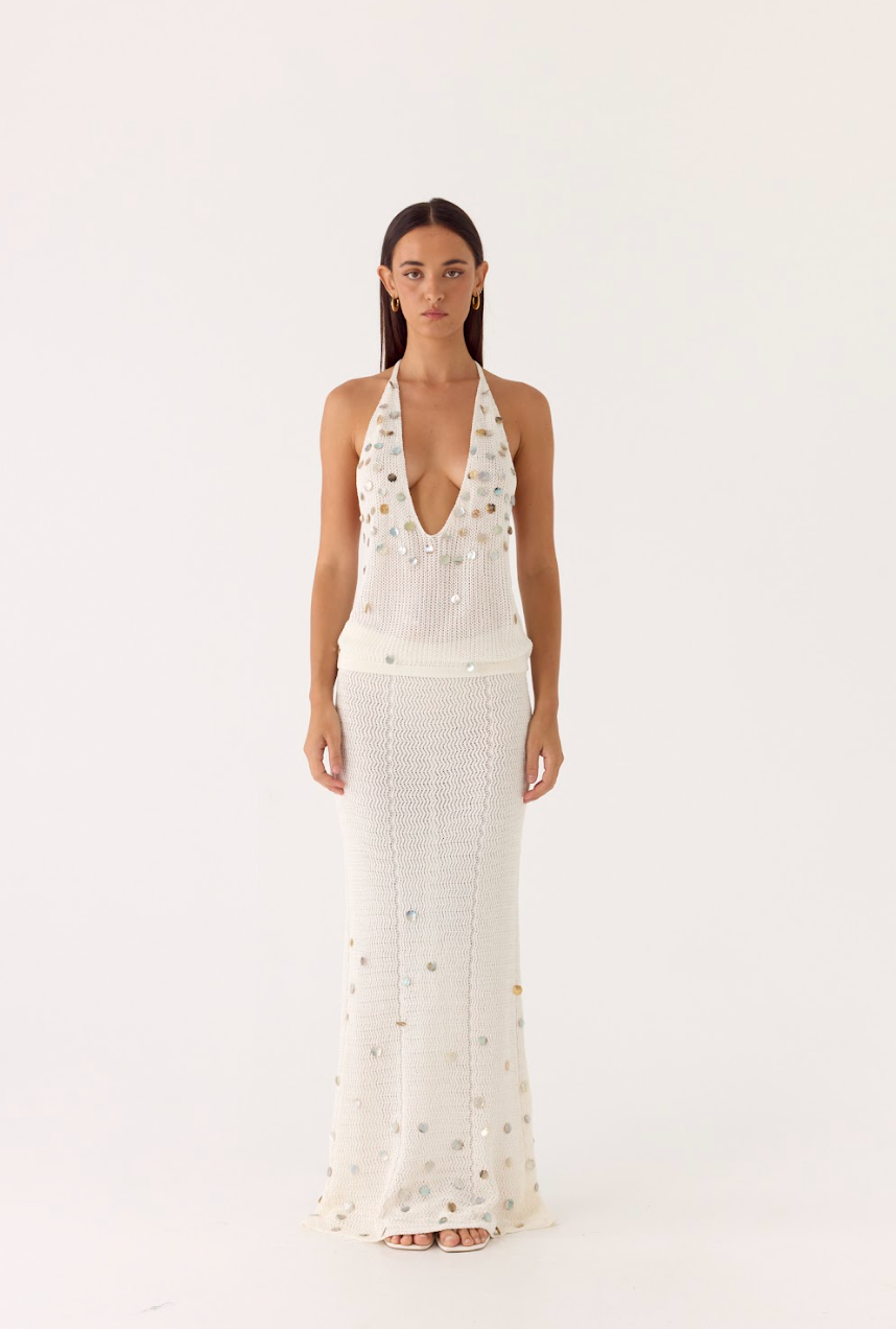 Adelaida Beaded Crochet Top - Ivory