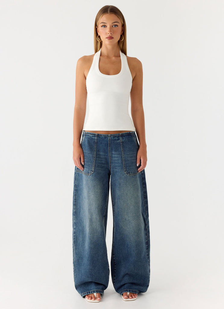 Seethal Low Rise Washed Denim Jeans - Mid Wash Blue