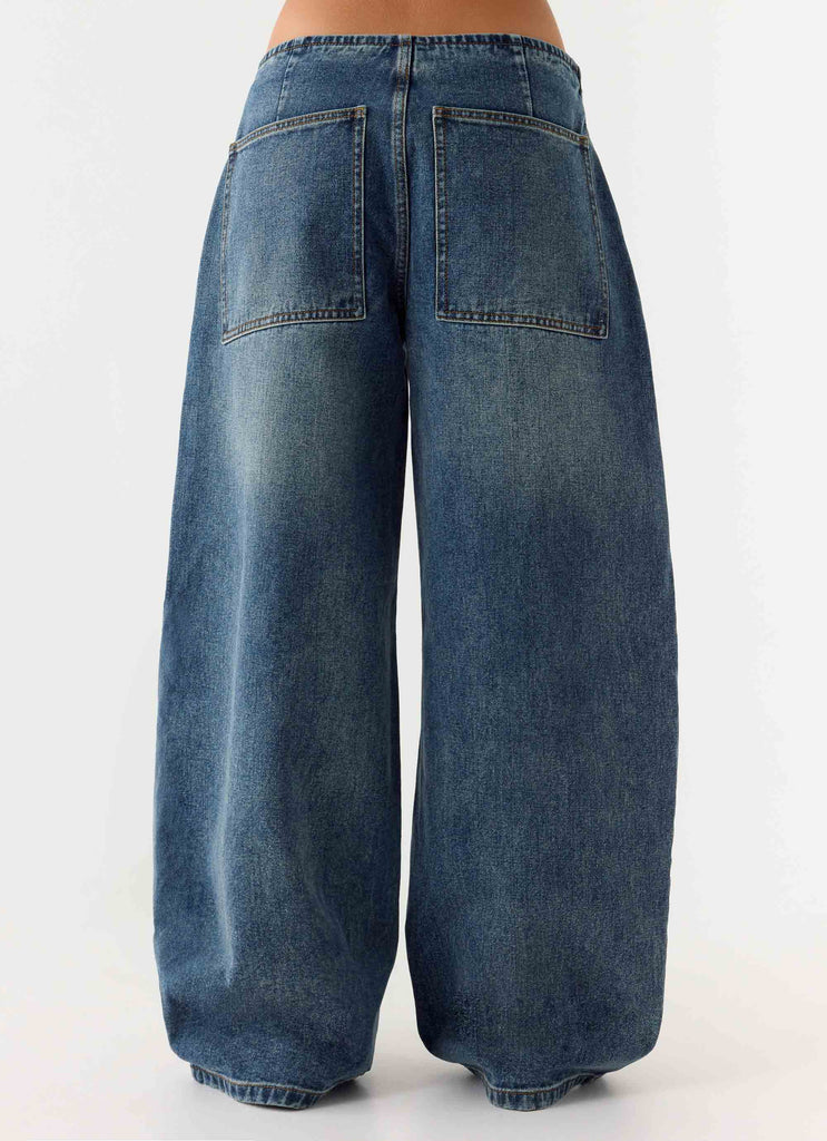 Seethal Low Rise Washed Denim Jeans - Mid Wash Blue