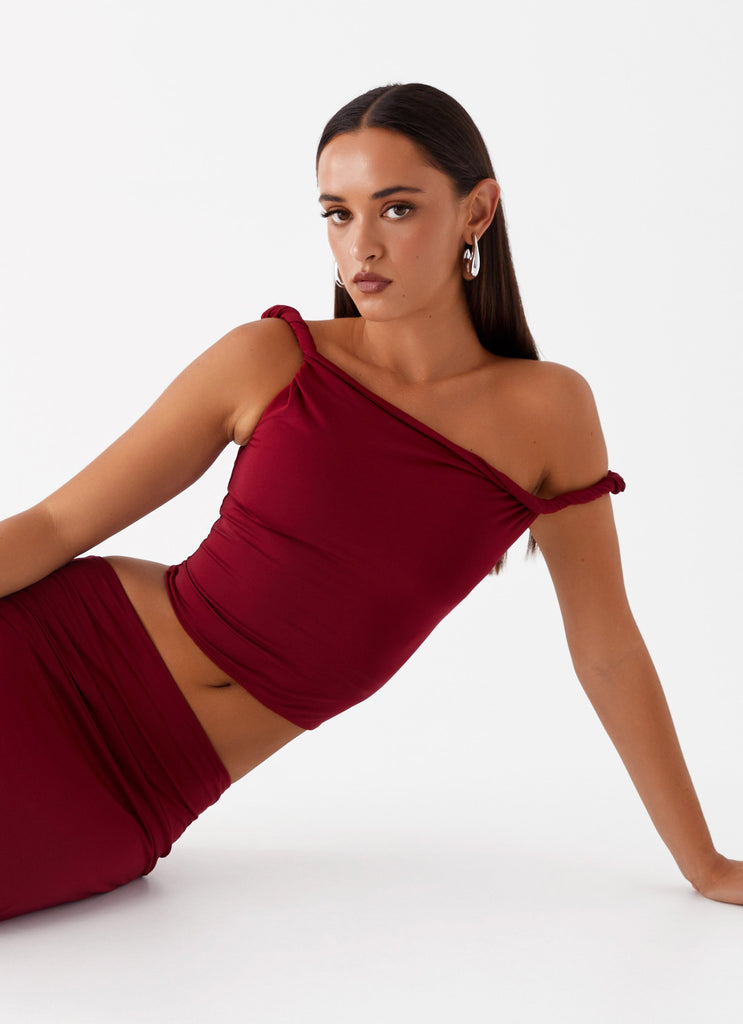 Solace Soul Twist Shoulder Top - Maroon